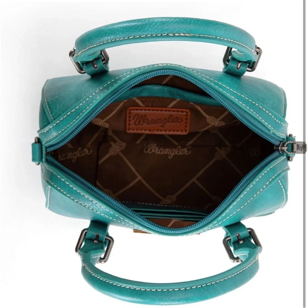 Wrangler Teal Floral-Embossed Satchel Bag